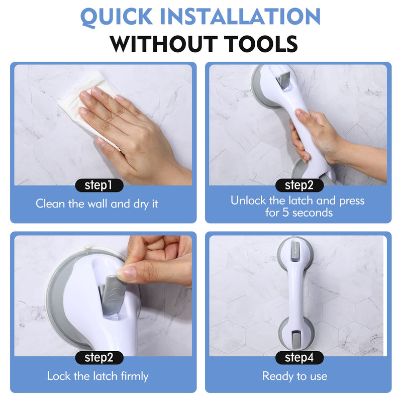 Grab Bars for Bathtubs and Showers, 12 Inch Shower Handle Strong Suction Cup Grab Bar for Shower Chair Stool, Bathroom Safety Bar for Seniors, Elderly, Handicap (2 Pack) 2 Pack Gray