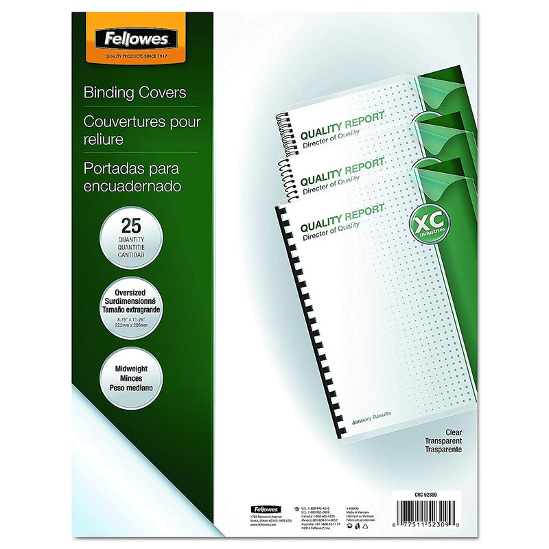 Fellowes Transparent PVC Binding Covers, Oversize, 25 per Pack (52309) 25 Pack