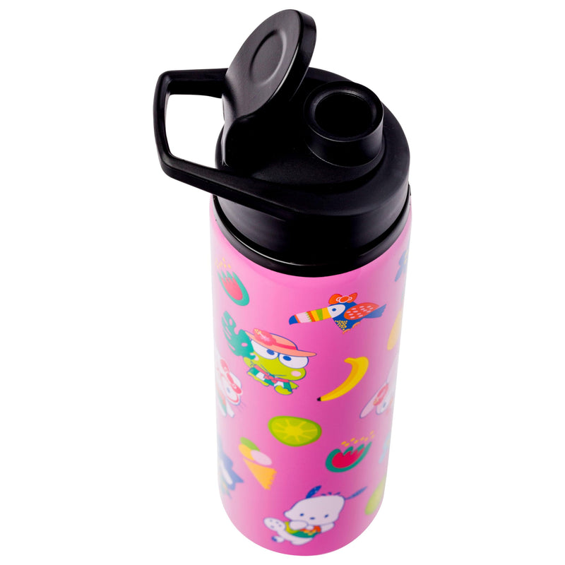 Silver Buffalo Sanrio Hello Kitty and Friends Tropical Stainless Steel Water Bottle Featuring Keroppi, Tuxedo Sam, Badtz-Maru, and Pochacco, 25 Ounces