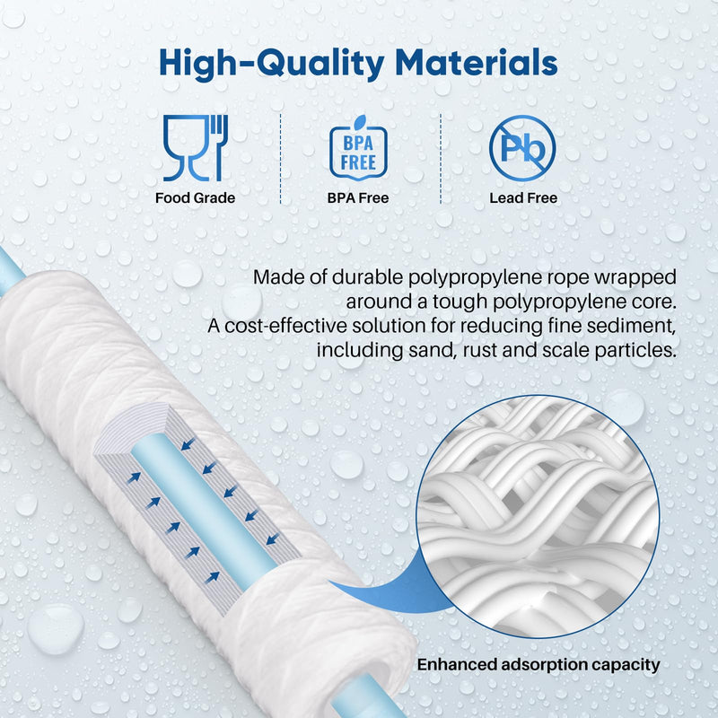 PUREPLUS 5 Micron 10"x2.5" Whole House String Wound Sediment Filter for Well Water, Replacement Cartridge for Universal 10 inch RO System, WP-5, Aqua-Pure AP110, CFS110, Culligan P5, WFPFC4002, 4Pack 10"*2.5" 4 Count (Pack of 1)