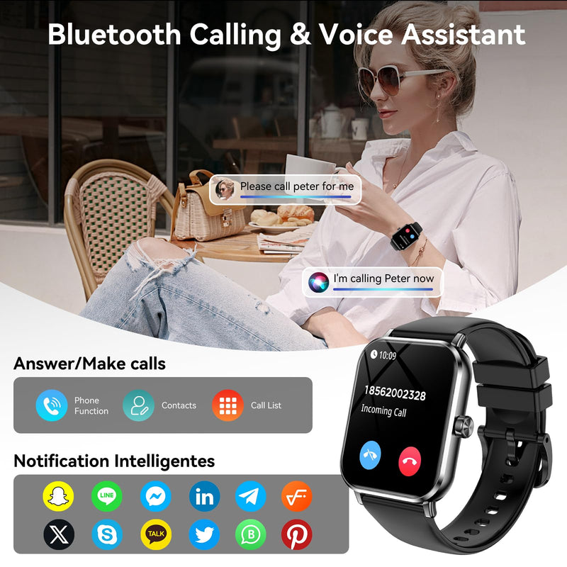 Smart Watch for Men Women, 1.83" HD Touch Screen Smartwatch with Bluetooth Call, IP68 Waterproof, 130+ Sport Modes Fitness Tracker Heart Rate Sleep Monitor Pedometer, Compatible with Android iPhone Black