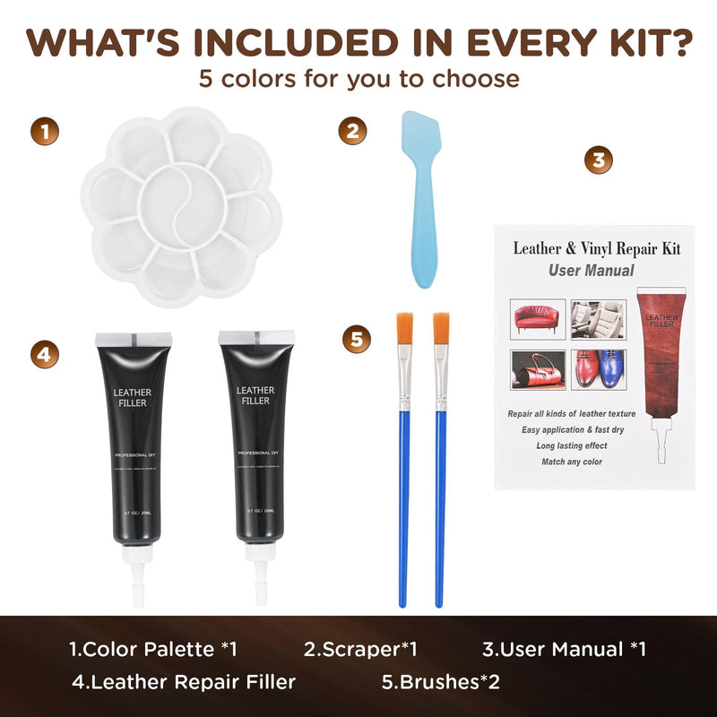 Vinyl and Leather Repair Kit, Black Vinyl Repair kit for Car Interiors, Furniture, Couches,Shoes,Restore Leather Scratch, Tears & Burn Hole 2 Black Color