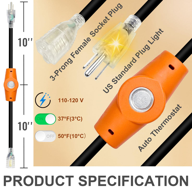 2 PCS Temperature Controlled Extension Cord, Auto 37°F(3°C) On/50°F(10°C) Off, YeloDeer Energy-Saving Thermostatically Controlled Outlet for House 120V 15A Plug in Thermostat for Heate 2
