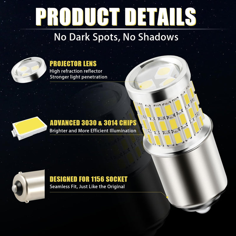 iBrightstar 1156 LED Bulb White, BA15S 1141 Camper Rv LED Lights Bulbs Super Bright for Back Up Reverse Lights Brake Tail Lights Turn Signal Lights, 2 Pack