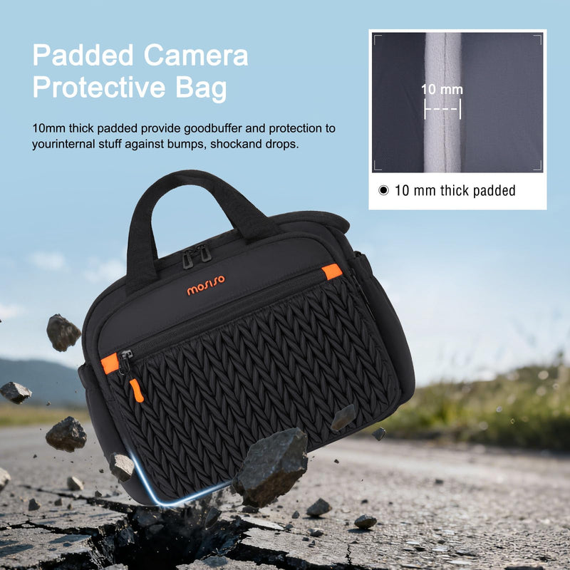 MOSISO Camera Bag, DSLR/SLR/Mirrorless Photography Shoulder Bag, Black | Wheat Ear Quilted Padded Camera Case with Rain Cover & Bottom Tripod Holder Compatible with Canon/Nikon/Sony