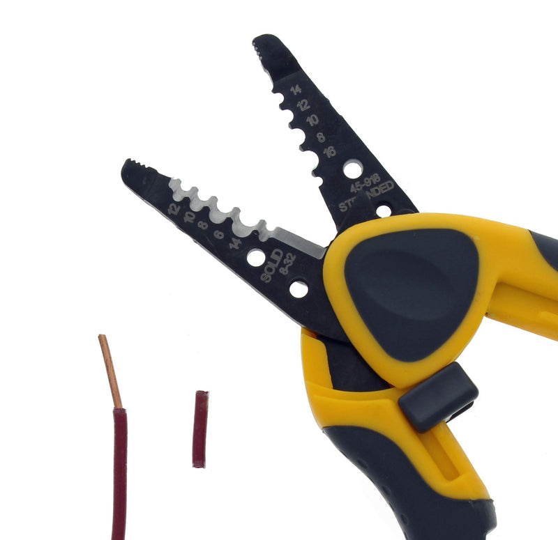 IDEAL Electrical 45-918 Kinetic Reflex T-Stripper - 6-16 AWG, Wire Stripper with Thumb Rest, Plier Nose, Slide Lock, Textured Grips,Black/Yellow