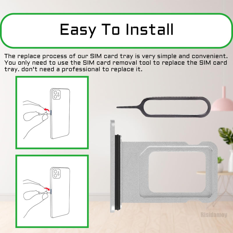 for iPhone XR Silver SIM Card Slot Replacement Single SIM Version Card Tray Holder Adapter with Waterproof Rubber Ring Repair Tool Fix Kit SIM Ejector for A1984 A2105 A2106 A2107 A2108