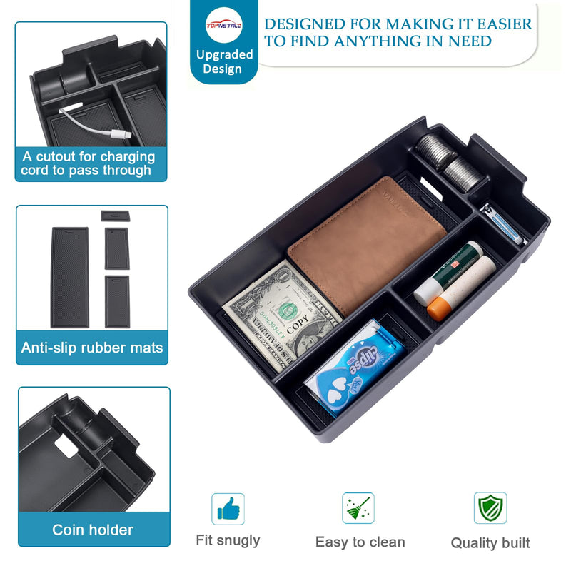 TOPINSTALL Center Console Organizer Compatible with Bronco Sport 2021-2025/Ford Escape 2020-2025 Accessories, Armrest Box Long Compartment Storage Tray Coin Container-Black Black--Bronco Sport / Escape