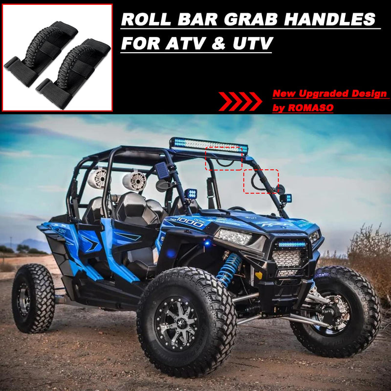 Roll Bar Grab Handles for UTV&ATV Roll Cage Grip Handles for 1.5-2 inch Bars,Compatible with Polaris RZR,Kawasaki Mule,Honda Pioneer,Can Am,etc, 2 Pack (Black) Black