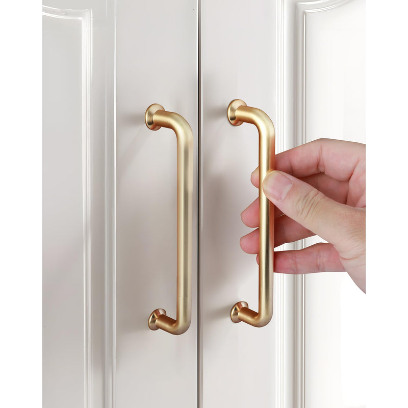 Malimali 10 Pack 5 Inch Brushed Brass Kitchen Cabinet Handles Copper Gold Cabinet Pulls Antique Dresser Drawer Pulls Farmhouse Kitchen Hardware for Cabinets Cupboard Closet 5"/128MM Hole Centers Brushed Brass-10 Pack