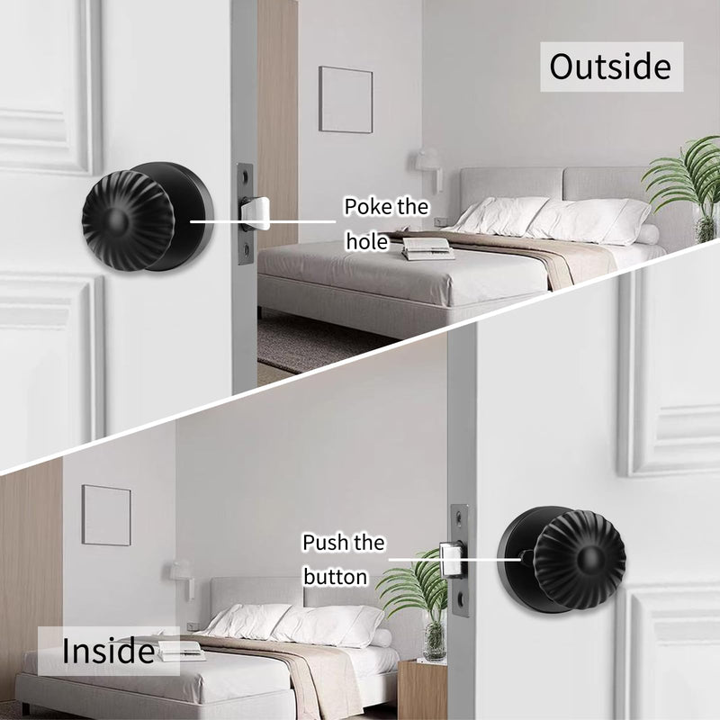 Interior Door Knobs with Push Lock, Matt Black Door knobs for Bath & Bedroom, Heavy Duty Door Knob with Lock (Seashell Style) Privacy-Seashell