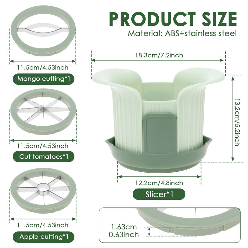 Apples Slicer and Corer, 8 Slices Heavy Duty Pear, Mango & Tomato Cutter with Stand & Comfort Handle, Up to 3.7 IN Apples(Green,3 cut pieces) Green 3 cut pieces