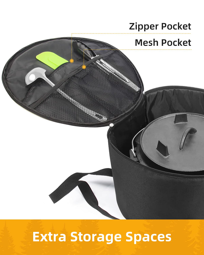 Morjor Dutch Oven Bag for 12 & 10 Inch Dutch Oven, Carry Bag with Extra Inner Crossed Straps & 2 Pockets 12 inch