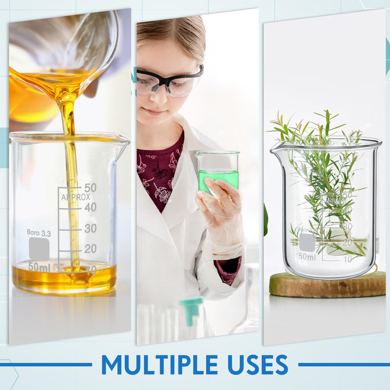 Tanlade 20 Pcs 50 ml Glass Beaker, Heavy Duty Lab Beaker with Printed, High Borosilicate Class Measuring Cups Bulk Graduation for Laboratories or Home