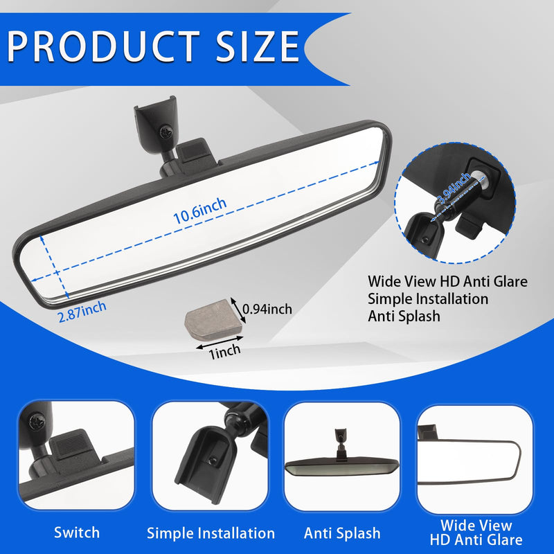 Universal Car Rear View Mirror Accessories - NINGFIST Premium Wide Angle Rearview Mirror with Mounting Base, Fit for Toyota Corolla/RAV4, Nissan Altima/Rogue Jeep Chevrolet& Most Vehicles 10.6 inch Universal Fit