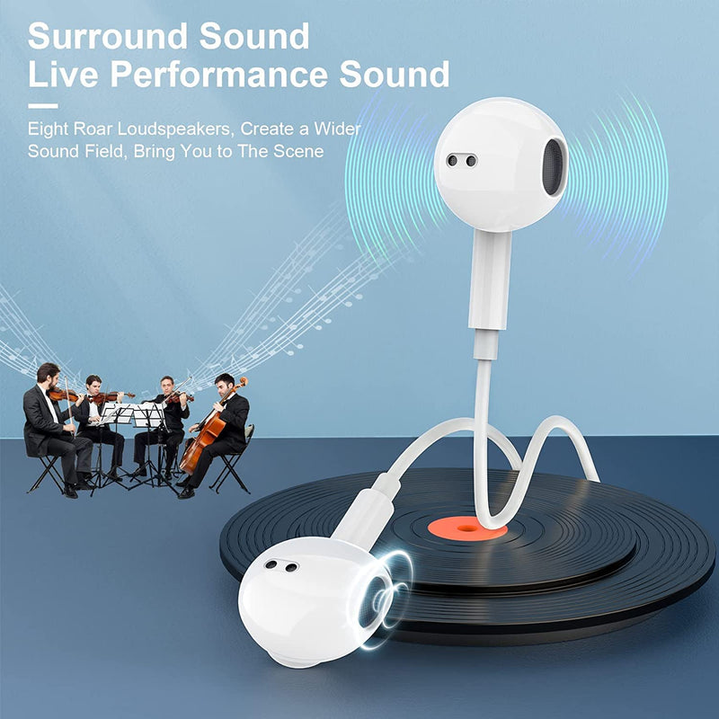 iPhone Wired Earbuds with Microphone and Volume Control, in-Ear Headphones | Plug-and-play wired earphones for iPhone with a built-in mic and volume control for calls and music, plus a comfy in-ear fit