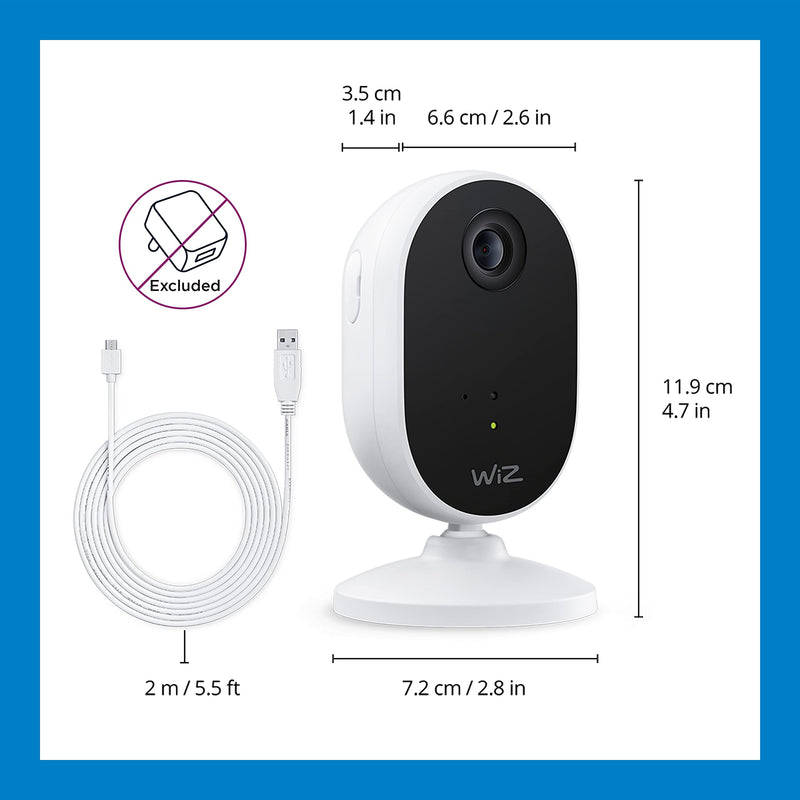 Bundle of WiZ Indoor Security Camera, 1080p HD Video with Motion Detection and Full-Duplex Audio and WiZ Connected 2-Pack Color 60W A19 Smart WiFi Light Bulb, No Hub Required
