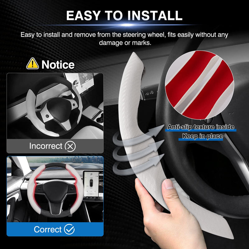 Custom-Fit Steering Wheel Cover for Tesla, Telsa Model 3 / Y Carbon Fiber Steering Wheel Cover for Men/Women, Anti-Slip, Comfortable Grip, Breathable, Model 3 / Y Accessories (White) White