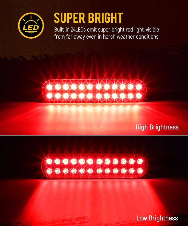 Partsam 2Pcs 7.5 inch Aluminum Housing Red 24LEDs Trailer Stop Brake Turn Signal Tail Light, Surface Mount Marker Lights of Trailer Truck Tractor RV Pickup Golf Cart, IP67 Waterproof