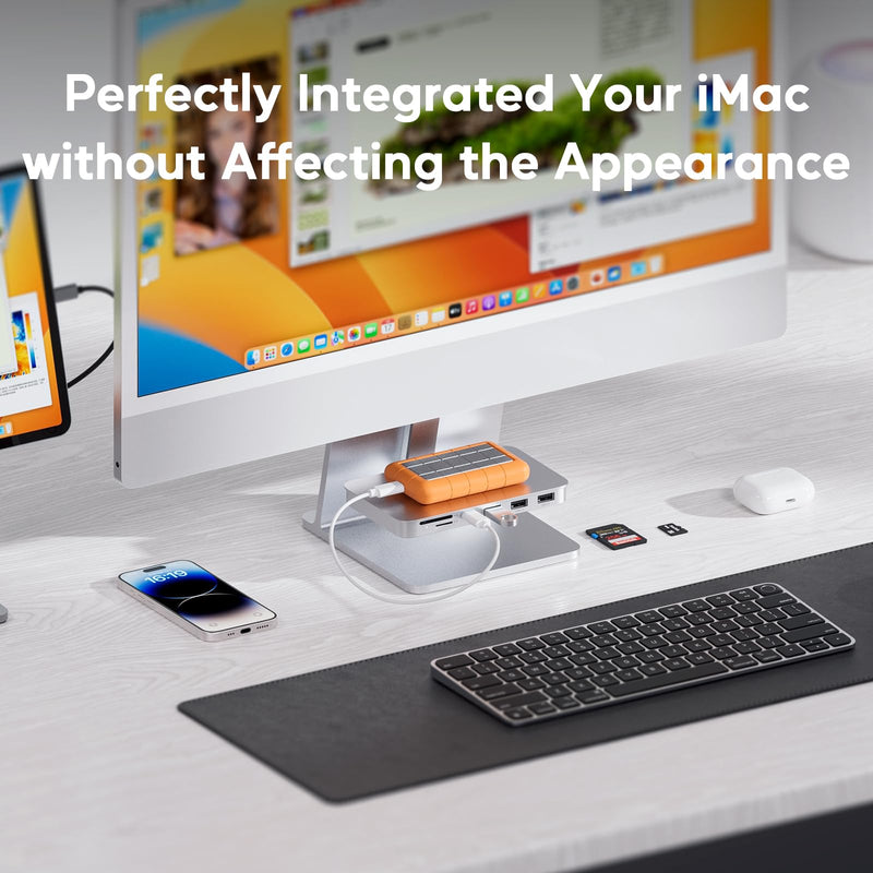 iMac Accessories for iMac 2021/2023, PULWTOP USB C Hub for iMac with USB A/C 10Gbps, iMac Hub for M1/M3, 2 USB A 2.0, SD/TF Card Reader for iMac 24 inch & Studio Display 2 6-in-1 Sliver USB C Hub for iMac
