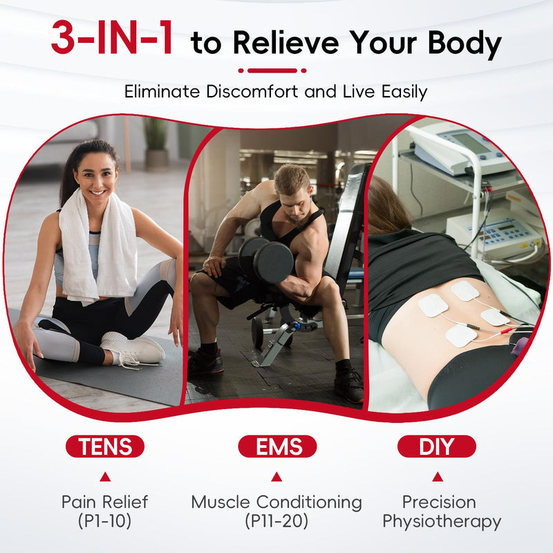 Comfytemp TENS Unit Muscle Stimulator for Pain Relief Therapy, TENS Machine with 20 Modes and DIY, Dual Channel EMS Unit, Electric Pulse Massager for Back, Shoulder, Sciatica, Knee