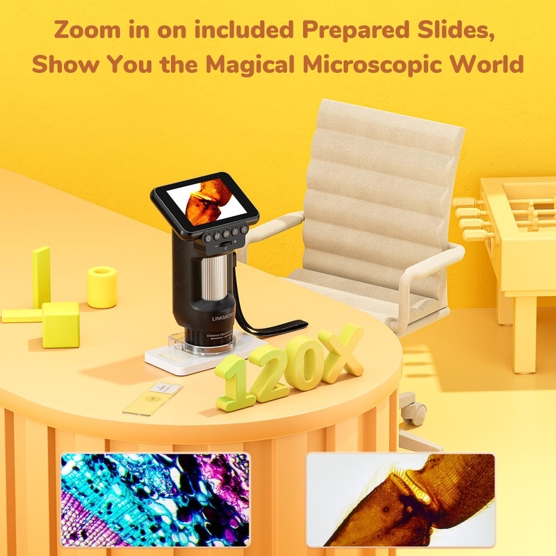 LM013 Microscope for Kids Adults Portable, Handheld Microscope Camera with 2.8" Screen, Coins Magnifier with 8 LED, USB Output, Christmas Birthday Gifts, 32GB Black+32GB