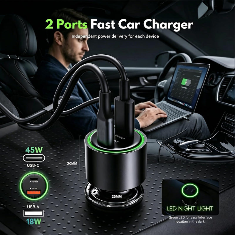 63W for Samsung S26 S25 Plus Ultra Car Charger USB C Fast Charge,45W Super Fast Charging for Sam-Sung Galaxy S24 FE/S23 A55 5G A35 A25 A15 Z Fold 5 6 7 Dual Port Adapter Cigarette Lighter Plug +Cable