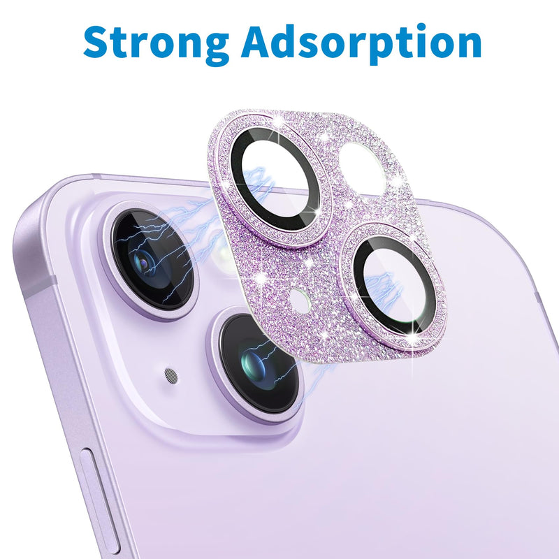 for iPhone 14 and iPhone 14 Plus Camera Lens Protector, Bling Lens Cover 3D Rhinestone Diamond 9H Tempered Glass Camera Cover Anti Scratch Shockproof Lens Screen Full Protective Cover - Pink