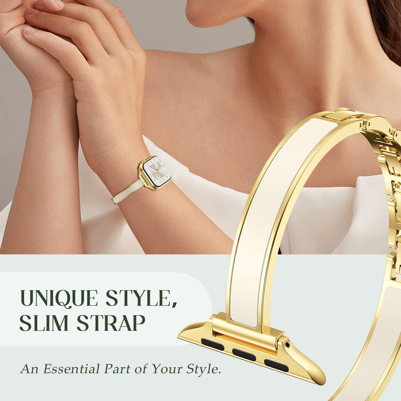 SUPOIX Bands for Apple Watch Women – Elegant Two-Tone Dressy Band | Slim Metal+Silicone Bracelet Strap for iWatch Series 11/10/9/8/7/6/5/4/SE/3/2/1-(38 40 41 42mm/44 45 46 49mm) Gold + Beige 38mm 40mm 41mm 42mm(Series 11/10)