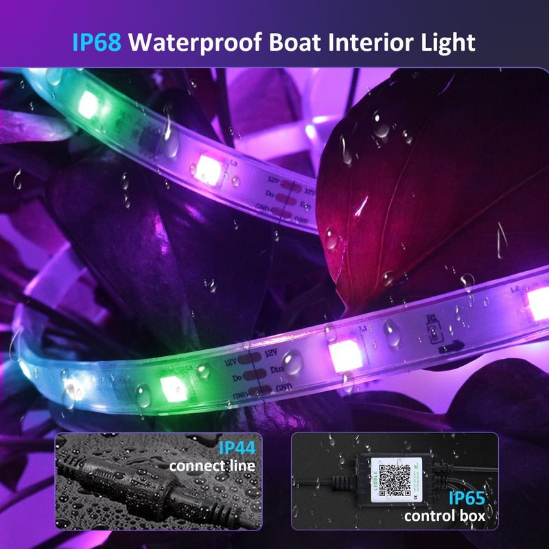 RV Awning Lights, 12V 32.8FT RGB-IC RV Camping Lights, IP68 Waterproof, Exterior Strip Lights for Motorhome Travel Trailer Canopy Party, Stands Food Trucks RGB+IC 32.8FT