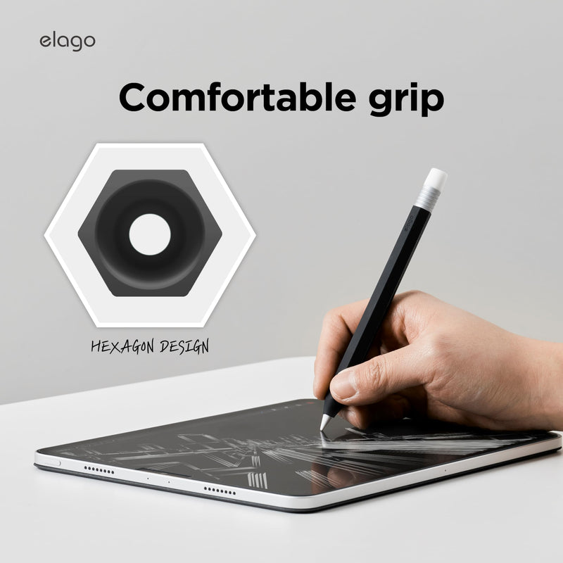 elago Classic Pencil Case Compatible with Apple Pencil (USB-C), Perfect Grip, Protective Skin, Silicone Sleeve, Supports Magnetic Attachment [Black] Black