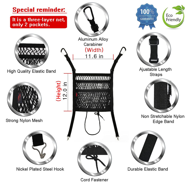 Car Accessories, Car Organizer Storage Between Front Seats, Car Purse Holder, Handbag Holder of 3 Layers Mesh Net Pocket Bag, Backseat Dog Pet Barrier, Patented