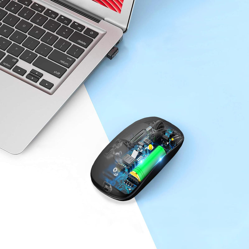 Wireless Bluetooth Mouse,LED Rechargeable Laptop Mouse .Portable Office Computer Mice use(BT5.2 and USB 2.4G) Dual Mode Connection,Silent,Slim,for Apple Laptop/ipad Tablet/Mac/PC/phone.(Black) Black