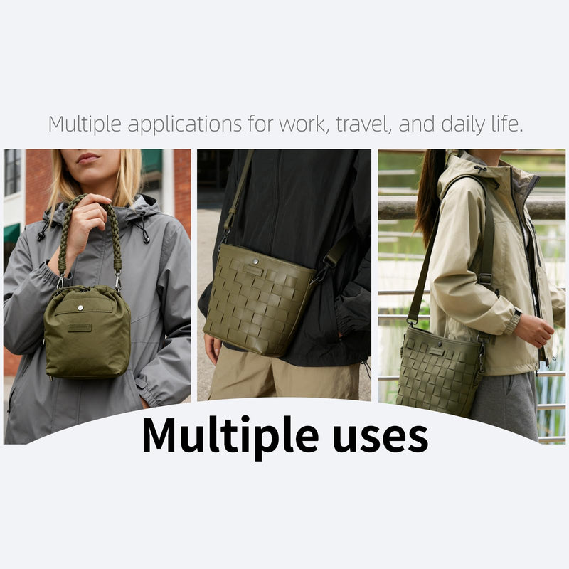 Camera Bag for Women, Leather Photography Shoulder Messenger Bag for DSLR SLR Mirrorless Camera, Women's handbag with Camera Sleeve Case Army Green