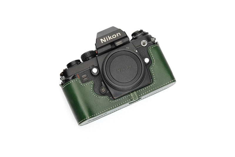 Nikon F3 Case, BolinUS Handmade Genuine Real Leather Half Camera Case Bag Cover for Nikon F3 F3HP F3AF F3T Camera with Hand Strap (Green) Green