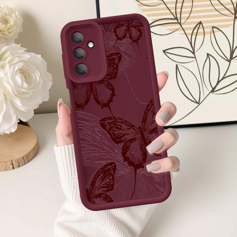 Case for Samsung Galaxy A17 5G, Silicone Shockproof Cover Women | Soft Silicone TPU, Raised Bezels, Precise Cutouts, Shock Protection, Easy Install, Burgundy Butterfly Samsung A17 Burgundy Red Butterfly