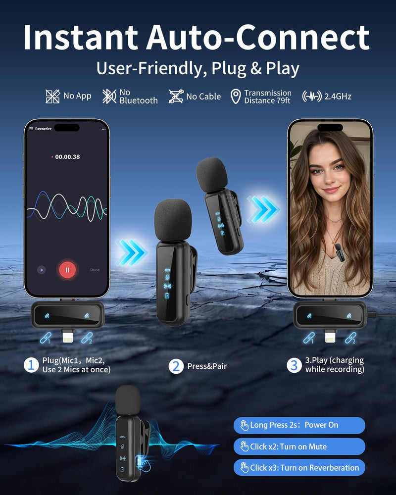 Vlogging Kit for iPhone,63" Magnetic Tripod for iPhone with 2 Light & 2 Mic | Magnetic Selfie Stick Phone Tripod with Light for Content Creator Essentials/YouTube Starter Kit/TikTok/Video Recording/Live