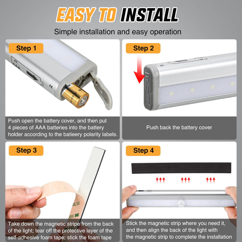 Nilight RV Step Lights 3PCS Motion Sensor Activated LED Bar RV Exterior Lights Battery Operated Wireless Magnetic Stick Strip Lighting for Motorhome Travel Trailers Camper Under Cabinet Step Tent 7.48" RV Step Light-3PCS