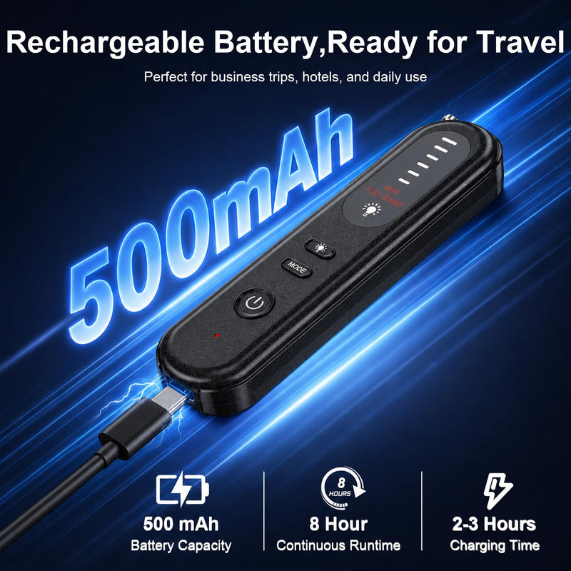 Hidden Camera Detector 6-in-1, Anti Spy Camera Finder with GPS Tracker Detection, RF Signal Scanner, Rechargeable Bug Detector for Hotel, Travel, Home, Office, Car Privacy Protection Black