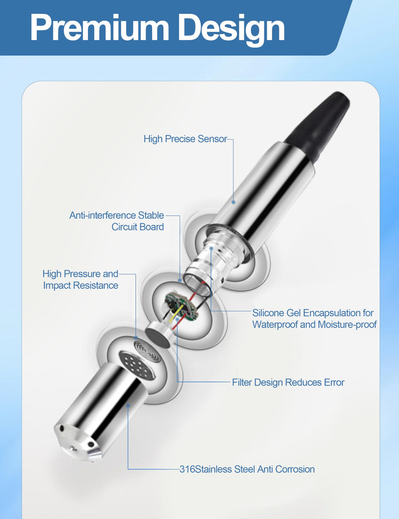 Liquid Level Sensor Cable Submersible Transmitter Water Level Sensor Detector Cable, IP68 Liquid Level Transducer, 4-20mA Water Level Sensor Detector 0-39.37 inch
