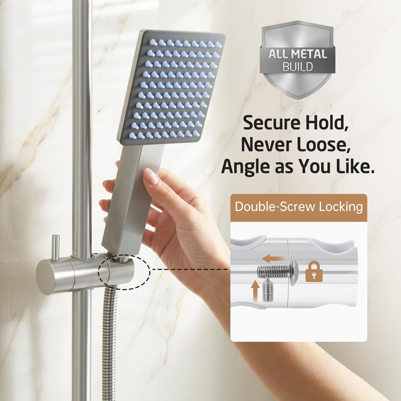 KES All Metal Shower Slide Bar 30-Inch (Non-Plastic) with Adjustable Shower Head Holder, 18/8 Stainless Steel Shower Slide Bar with Adjustable Bracket Cover Existing Holes, Brushed Steel, F210S78-BS