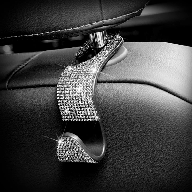 Car Purse Hook Bling Car Headrest Hook for Women Girls, 4 Packs Auto Back Seat Hangers Rear Headrest Hook for Purse, Bag, Handbag, Grocery (Silver) Silver