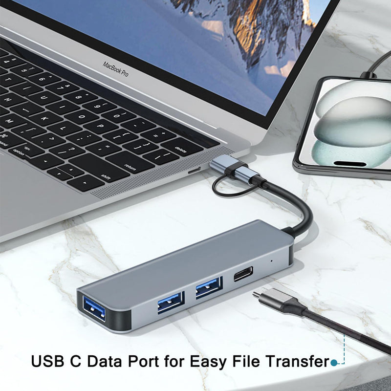 USB C Hub USB 3.0 Hub for Laptop PC, 4 Port USB to USB C Hub Adapter with 1 USB 3.0, 1 USB C, 2 USB 2.0 Ports, USB Port Hub for MacBook, Mac Pro, iMac, iPad Pro, Surface, XPS, Flash Drive, Mobile HDD