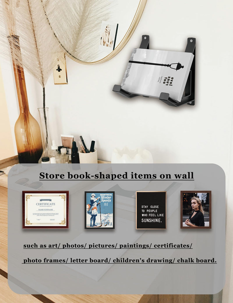 Universal Wall Mount Storage Organizer for Keyboard/Laptop/Tablet, Wall Display Rack Holder for Electronics, Compatible with Wall Hangers for Pictures/Paintings/Frames/Books (Black) Black