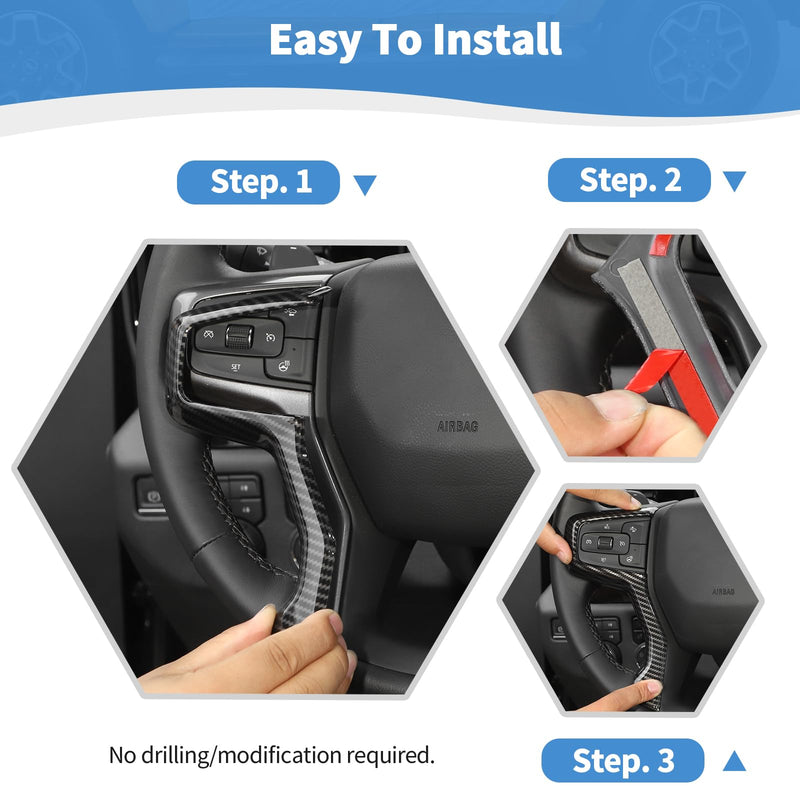 RT-TCZ for Silverado Steering Wheel Trim Carbon Fiber Interior Accessories for Chevrolet Chevy Silverado 2019+ Suburban 2020+ Tahoe 2021+ 2pcs