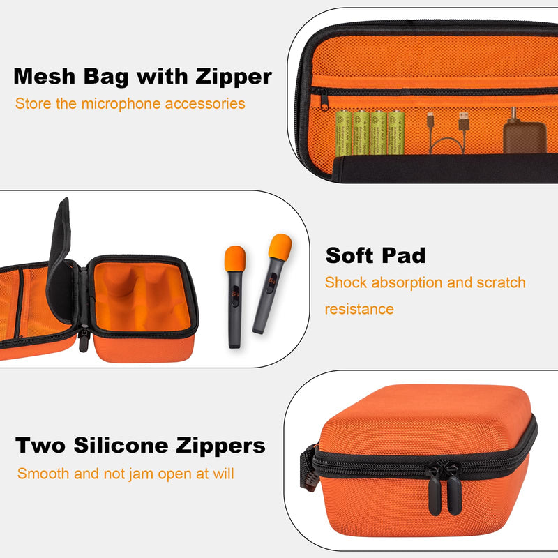Wireless Microphone Case Compatible with JBL Wireless Two Microphone System, Handheld Dual Mic Travel Bag for Singing or Karaoke for Receivers, Adapters, AA Batteries- Lighting Orange(Box Only)