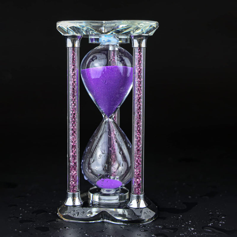 60 Minutes Sand Timers,Heart Shaped Crystal Hourglass, Sand Clock with Gift Box (Purple) Purple
