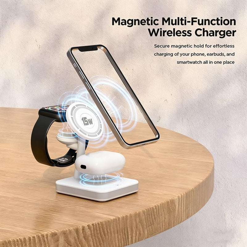 4-in-1 Magnetic Wireless Charging Station with LED Light for iPhone Series | Nightstand Wireless Charging Station for iPhone 13-17,Watch 10/9/8/7/Ultra 2/SE 2, Earbuds 4/3/2for Office Desk for Travel
