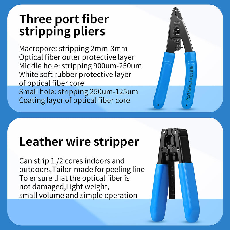 Fiber Optic Terminal kit 9-in-1 FTTH Tool kit Equipped with S-6C Optical Fiber Cleaver and high Precision Optical Power Meter A-Y710A (-70~+10dBm) Well as Wire Stripper Fibre Tool kit