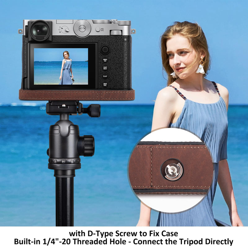 MUZIRI KINOKOO Fuji GFX100 RF Case, Genuine Leather Protective Half Case Compatible for Fuji GFX100 RF/GFX100RF Digital Camera - with Opening Bottom and Hand Grip Design - Brown